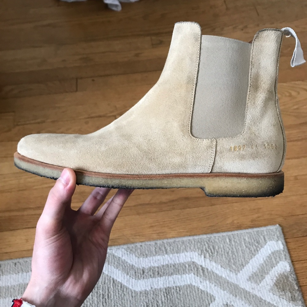 Common Projects Tan Crepe Chelsea Boots